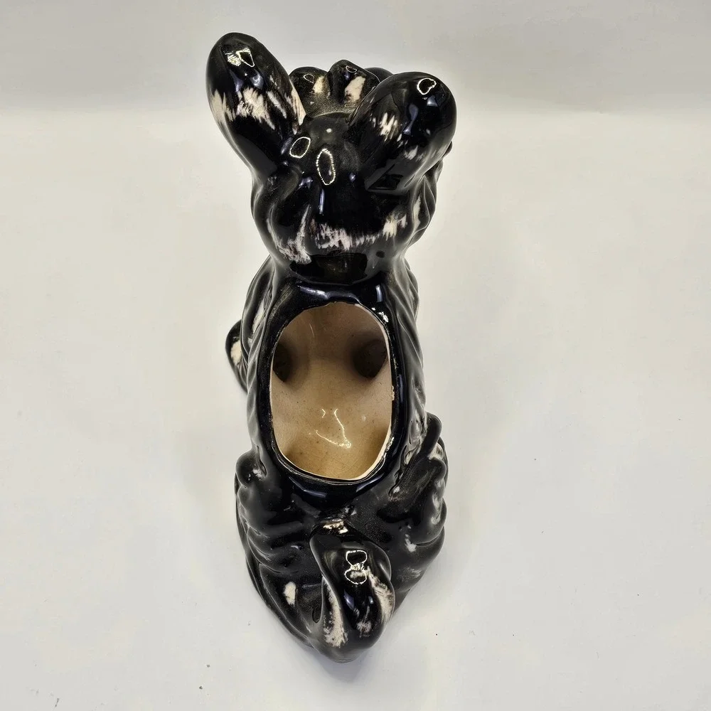 Vintage Japan Scottie Dog Planter Ceramic Black‎ White Mid Century Figurine MCM